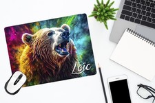 Tapis de souris Ours brun personnalisé avec prénom ou texte