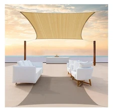 9' x 12' Sand Rectangle Sun Shade Sail Canopy Mesh Fabric UV Block Air &...