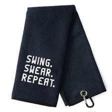 DYJYBMY Swing Swear Repeat Funny Golf Towel, Embroidered Black Golf Towel wit...