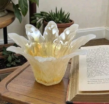 Vintage Murano Lavorazione Arte peach Art Glass Votive Candle Vase Made in Italy