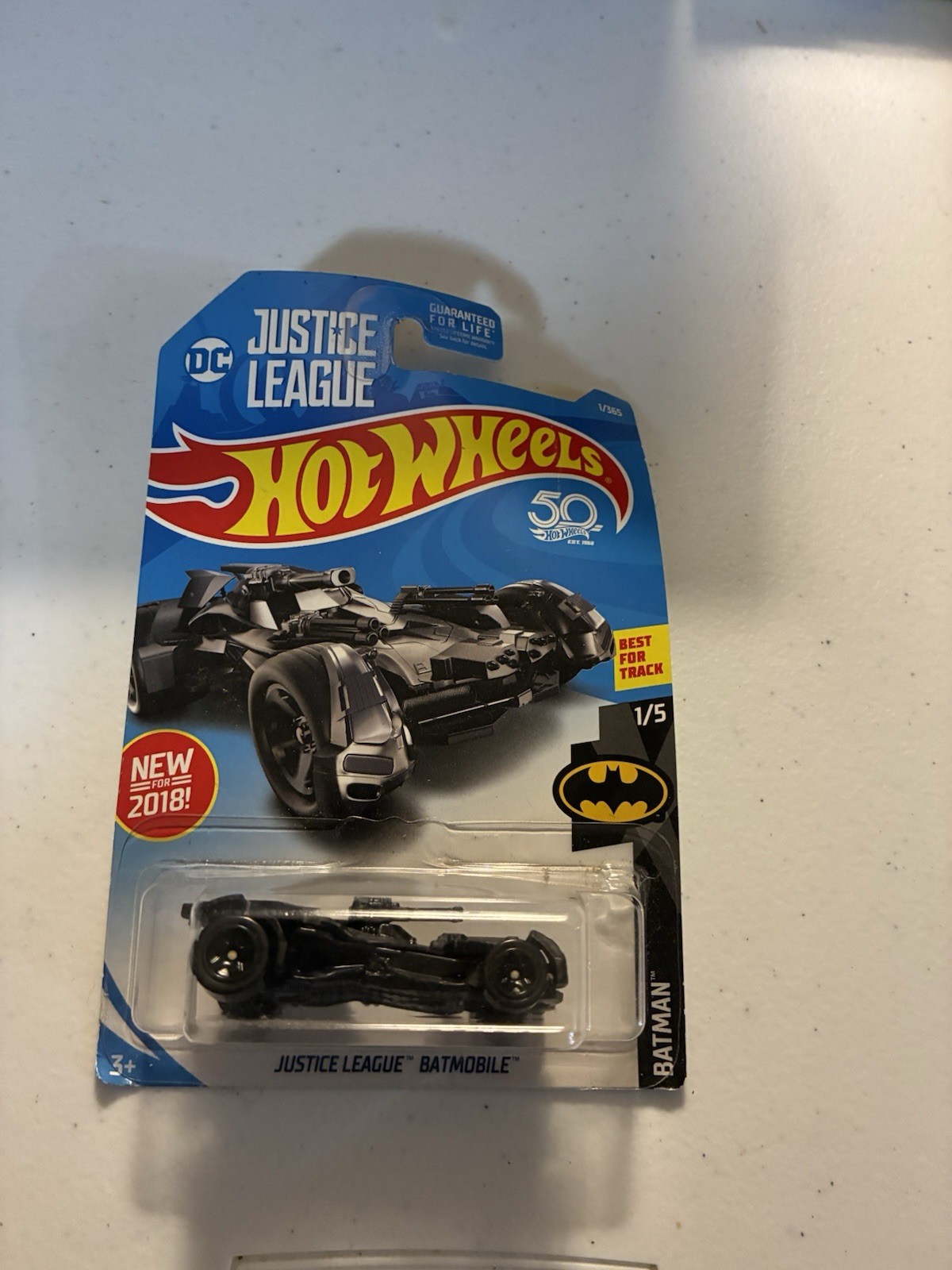 2018 Hot Wheels #1 Batman 1/5 JUSTICE LEAGUE BATMOBILE Black w/Black 5 Spokes🔥
