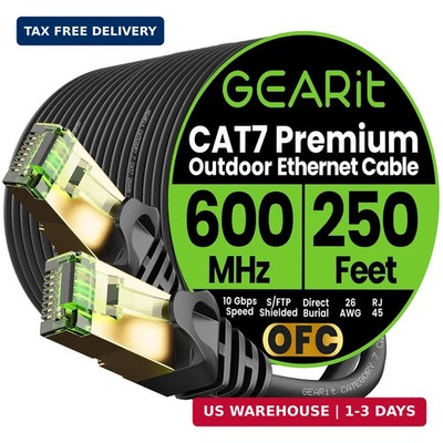 GEARit Cat7 Outdoor Ethernet Cable (250ft) SFTP Shielded Foil Twisted Pair, Pure