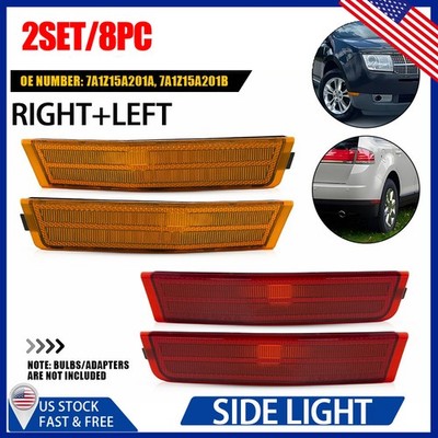8x RH LH Red+Amber Lens Bumper Side Marker Light Housings For Lincoln MKX 07-10
