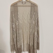 Vintage lace cardigan with fringe made in USA women s Large 70s vibes boho