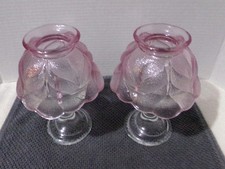 VINTAGE L E SMITH PINK/WOOD ROSE FAIRY/CANDLE LAMPS-PAIR-PERFECT-LOOK!