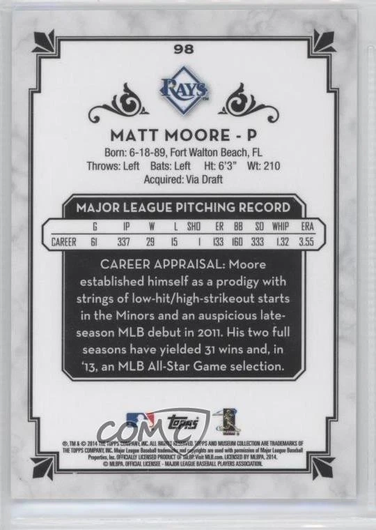 2014 Topps Museum Collection Matt Moore #98 - Image 2 of 2