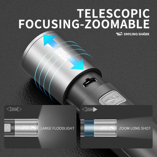 Portable Strong Light Flashlight with Hook Light USBRechargeable Outdoor Camping - Picture 8 of 15