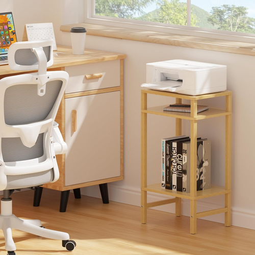 28in Tall Bamboo Side Table 3-Tier Small Narrow End Table, Skinny Nightstand, - Picture 6 of 12