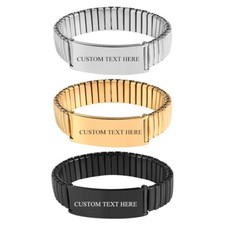 Mens Stainless Steel Elastic Band Bracelet ID Wristband FREE ENGRAVING 14MM