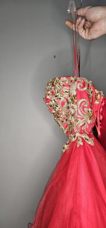 Fiesta Fashion Burgundy and Gold Jeweled Prom Homecoming Formal Dress Size S - Image 4 of 4