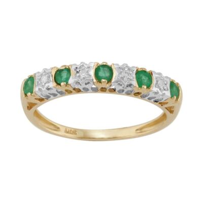 Klassischer Smaragd & Diamant Eternity Ring in 9 kt Gelbgold