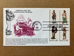 1986 22c American Folk Art Woodcarved Figurines 2240-2243 KMC Venture FDC
