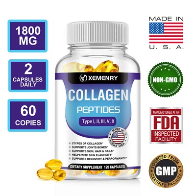Collagen Peptides 1800mg - Anti-aging, Skin Health - Types I,II,III,V,X
