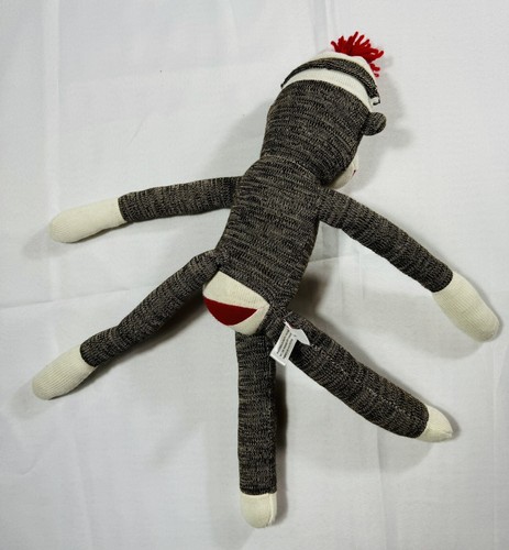 Schylling Sock Monkey Plush 22" Brown White 2009 Pom Pom Hat Red Bottom Toy - Picture 4 of 7