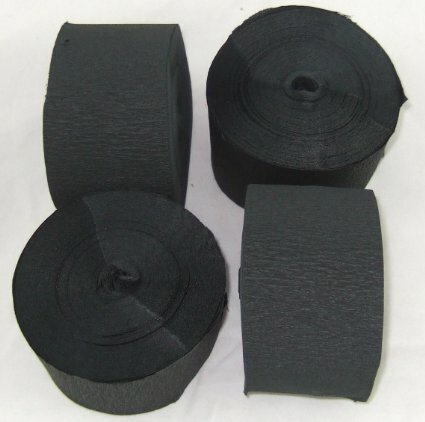 4 Black Large Crepe paper EACH streamer 26 metres x 45mm by clikkabox