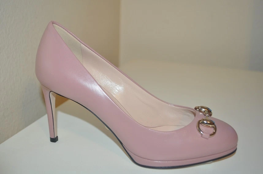 NEUF + talons pompe plate forme GUCCI Gisele cuir rose 35,5/5,5
