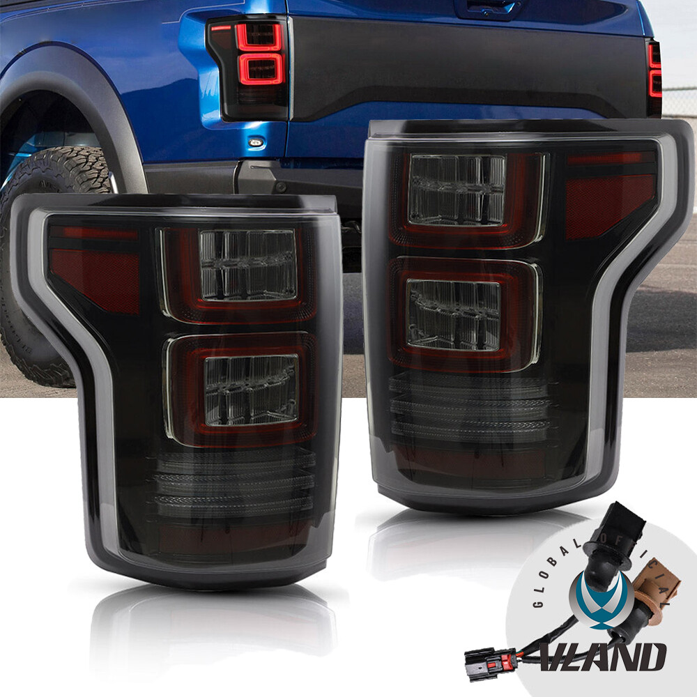 VLAND Pair Smoked LED Tail Lights-For Ford F150 2015-2020 F-150 Rear Turn Signal