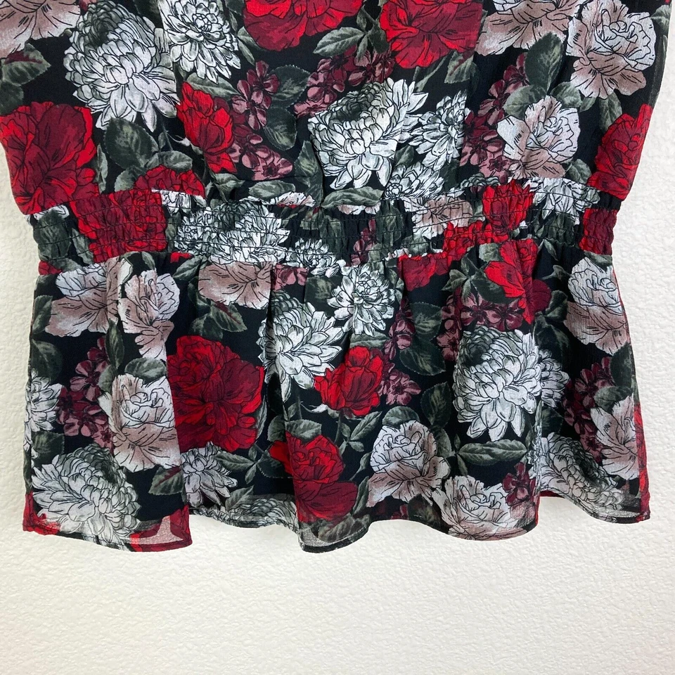 Top Jack by BB Dakota Peplum Talla M Rojo Negro Floral Espalda Abierta Hada Femenino Foto 2 de 4