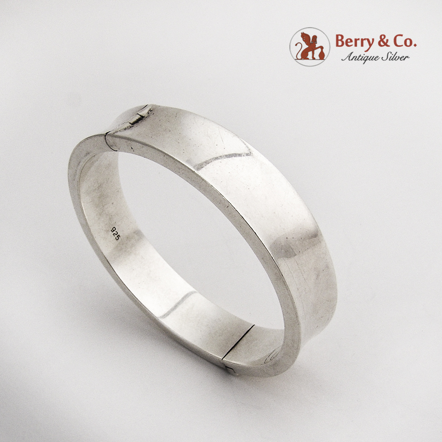 Modernist Wide Hinged Bangle Bracelet Sterling Silver… Gem
