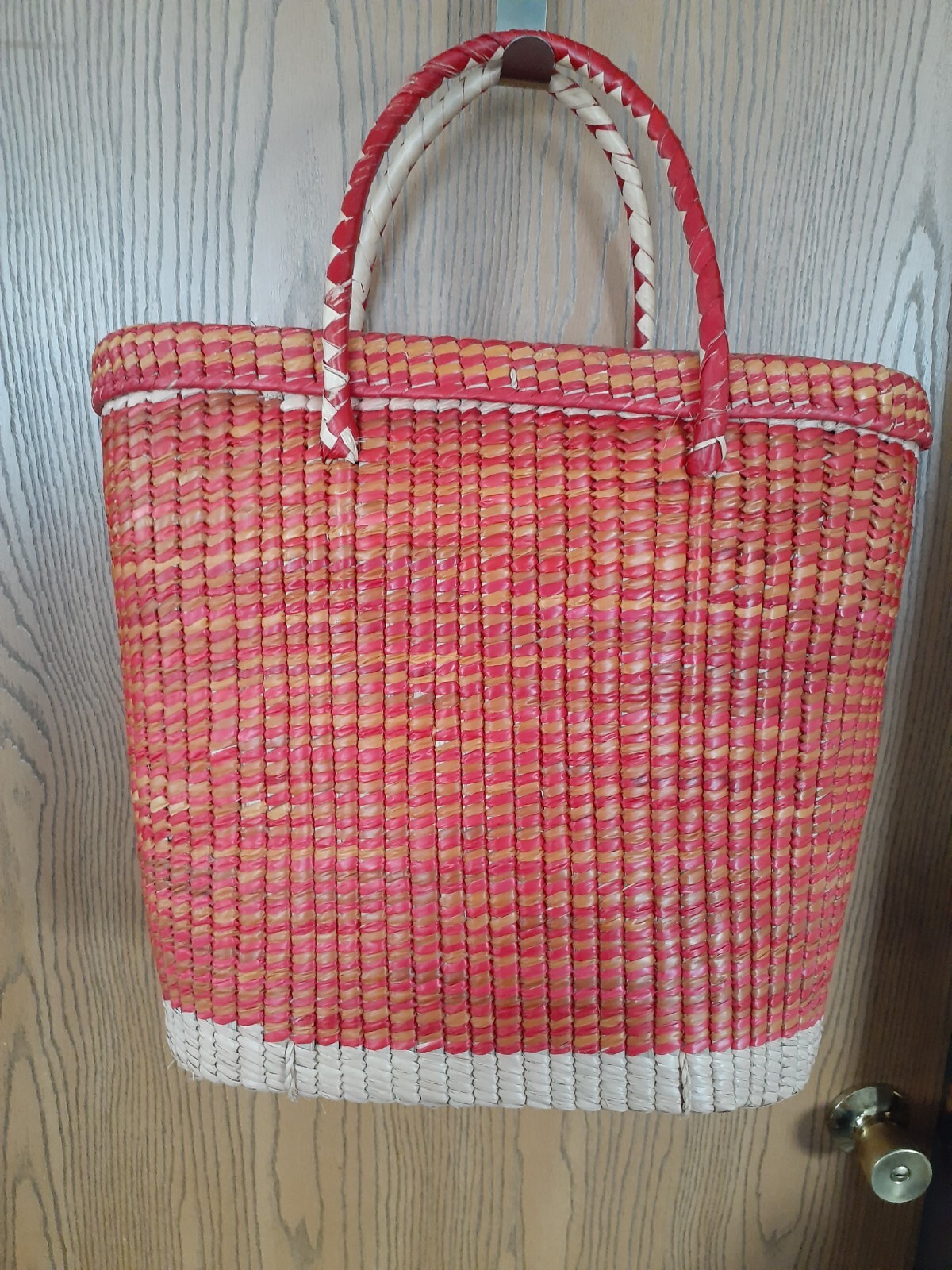 Vintage Wicker Rattan Straw Maxi Tote Bag Purse Orang… - Gem