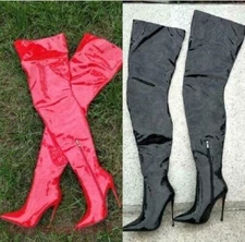 Ladies Over Knee High Thigh Boots 12cm Stiletto Heel Pointed Toe Party Shoes New