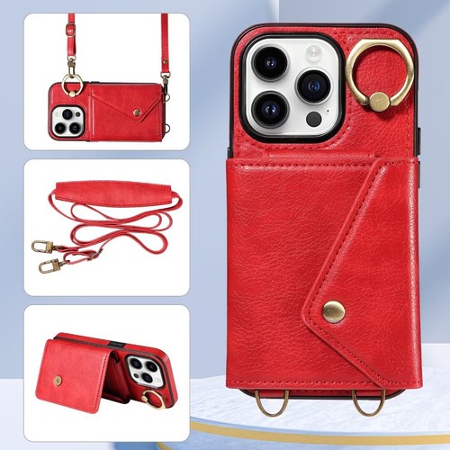 For iPhone 16 Pro Max /15/13 PU Leather Case Wallet Card Slots Cover +Strap - 第 28/45 張圖片