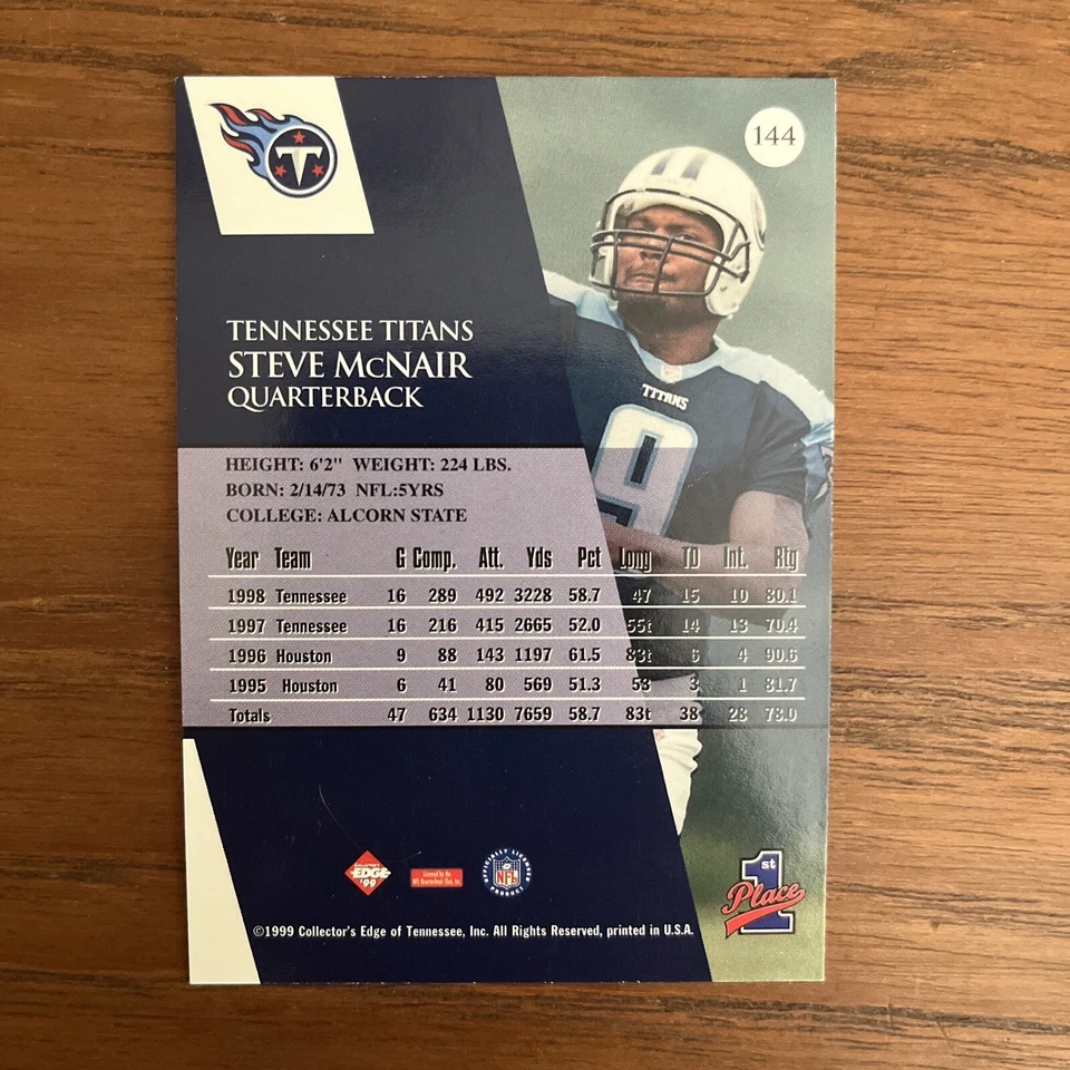 1999 Collector's Edge First Place Steve McNair #144 Tennessee Titans - Image 2 of 2
