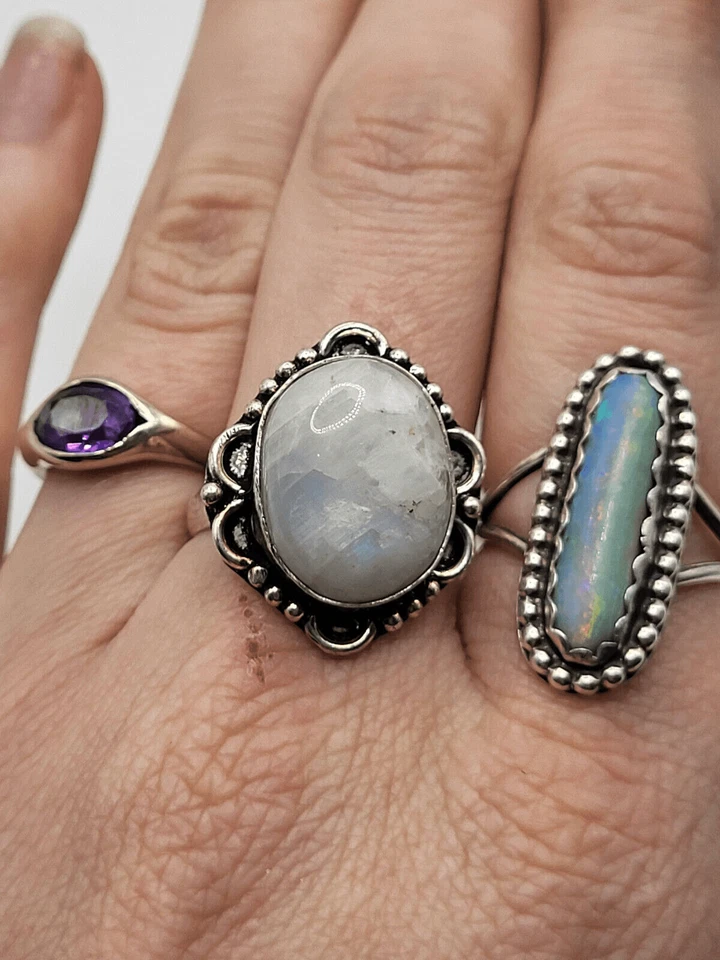 Anillo de piedra blanca de cuarzo bohemio talla 9,75 Foto 2 de 4