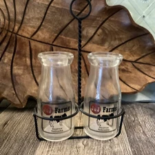J&J Farms Glass Milk Bottle Beatrice Nebraska Half-Pint 5 1/4” Collectible Set