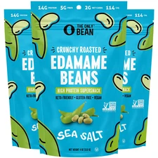 The Only Bean - Crunchy Roasted Edamame Beans (Sea Salt) - Keto Snacks (2G Net) 