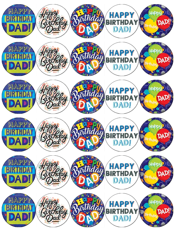 30x Happy Birthday Dad Cupcake Toppers Comestible Papier Gaufré Fairy Gâteau - Photo 1/1