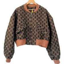 Samantha Grace Jacquard Bomber Jacket In Brown Floral Size L