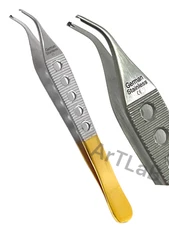 1 PCS GOLD HANDLE ADSON TISSUE FORCEPS 4.75" CURVED FINESTRATED