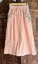 Vintage 90's High Waist Pale Pink Skirt Embroidered Poockets Mid Calf XS-S