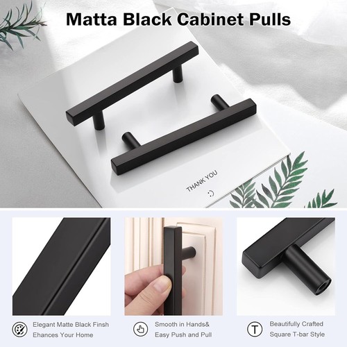 30 Pack Matte Black Kitchen Cabinet Pulls Stainless Steel Drawer T Bar Handles - Picture 4 of 21
