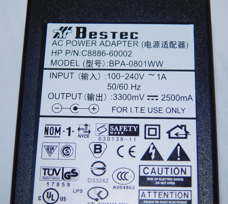 Schaltnetzteil Netzteil 3,3V 2,5A 2500mA Bestec BPA-0801WW Hohlstecker 2,4/0,7mm - Bild 3 von 3