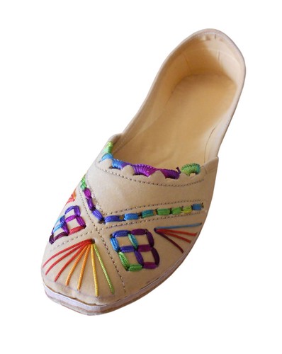 Women Wedding Shoes Leather Handmade Mojari Blue Jutties Oxfords Flats US 9.5-12 - Picture 6 of 10