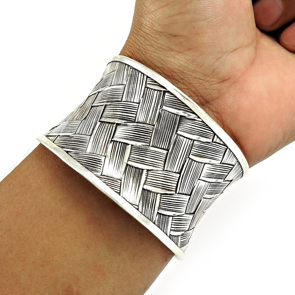 Cuff Bangle 925 Solid Sterling Silver Handmade Indian