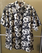 Go Barefoot Hawaiian Tradition Floral Black 1/4 Button Shirt made in USA Men L