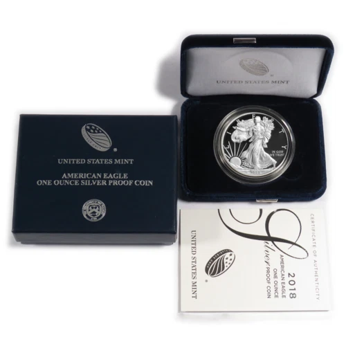 (1) 2018 W 1oz US American Silver Eagle $1 Dollar Proof Bullion Coin w/Box & COA