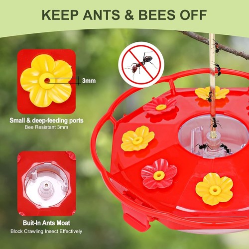 Hummingbird Feeder Plastic 14oz 8 Ports Leak-Proof Outdoor Bird Nectar - Picture 7 of 10