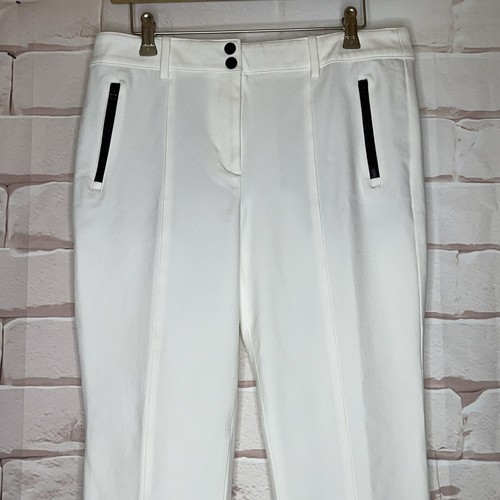 Talbots White Straight Leg Twill Pants with Black Trim Zippers Women’s Sz 8 READ - Picture 2 of 11