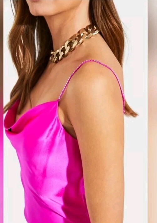 open lace back dress Strapless Hot Pink Satin Long Prom Dress, Hot Pink Formal Graduation E –  abcprom main image 0