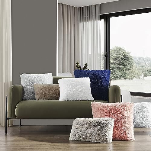 Luxury Soft Faux Fur Fleece Cushion Cover 18" x 18" (Pack of 2) F-dark Grey - Picture 5 of 6