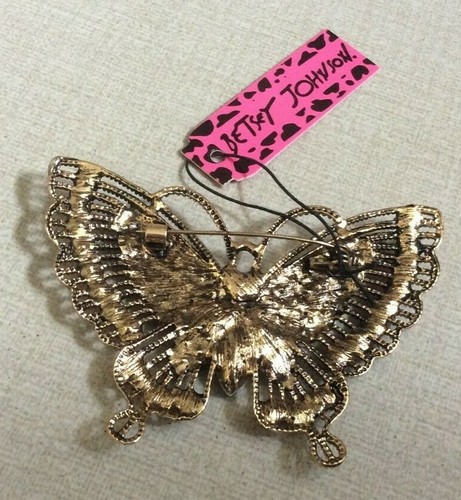 Betsey Johnson Red & Pink Crystal Butterfly Pendant Brooch Pin 2 in 1 Style New! - Picture 2 of 2