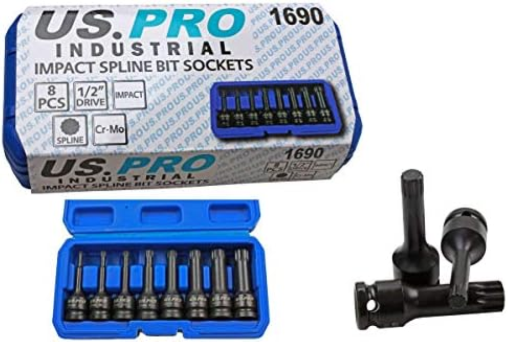 Us Pro by Bergen 8pc 1/2'' Impact spline Socket Bit Set M5-M18 Bits Cr-Mo 80mm l