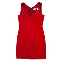 Vintage Y2K Niteline by Della Roufogali Beaded Cage Neck Sheath Dress Red 8