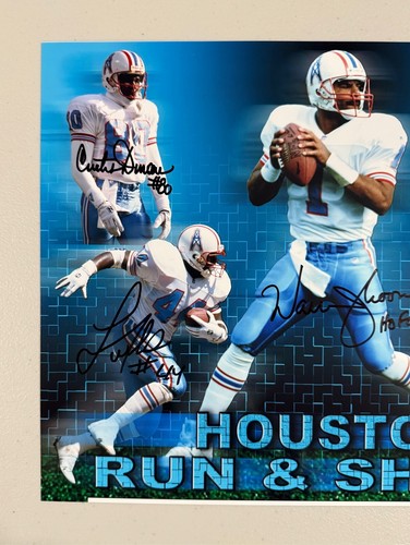 HOUSTON OILERS RUN & SHOOT MULTI SIGNED 11x14 PHOTO WARREN MOON HOF 06 - PSA/DNA - Picture 2 of 3