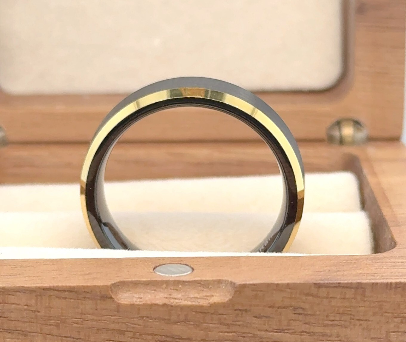 6mm Gold & Black Tungsten Band Brushed Stepped Edge Ring For Valentine Gifts 