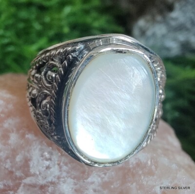 Natural Mother of Pearl Gemstone 925 Sterling Silver Ring, All Sizes Available